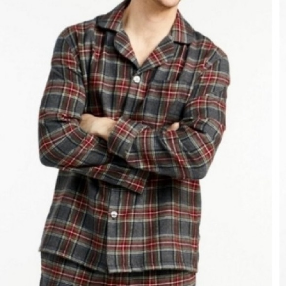 L.L. Bean Size Large Scotch Plaid 100% Cotton Pajama Shirt Grey Red White Pocket - Picture 1 of 8